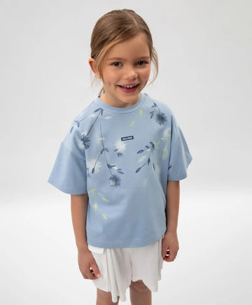 Тениска за момиче с принт и декорация от пайети синя Gulliver