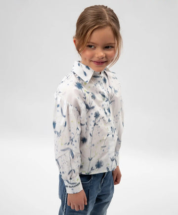 Блуза с дълъг ръкав от поплин с флорален мотив бяла Gulliver