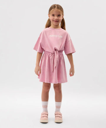 Детска рокля розова трикотажна с къс ръкав, имитираща комплект Gulliver