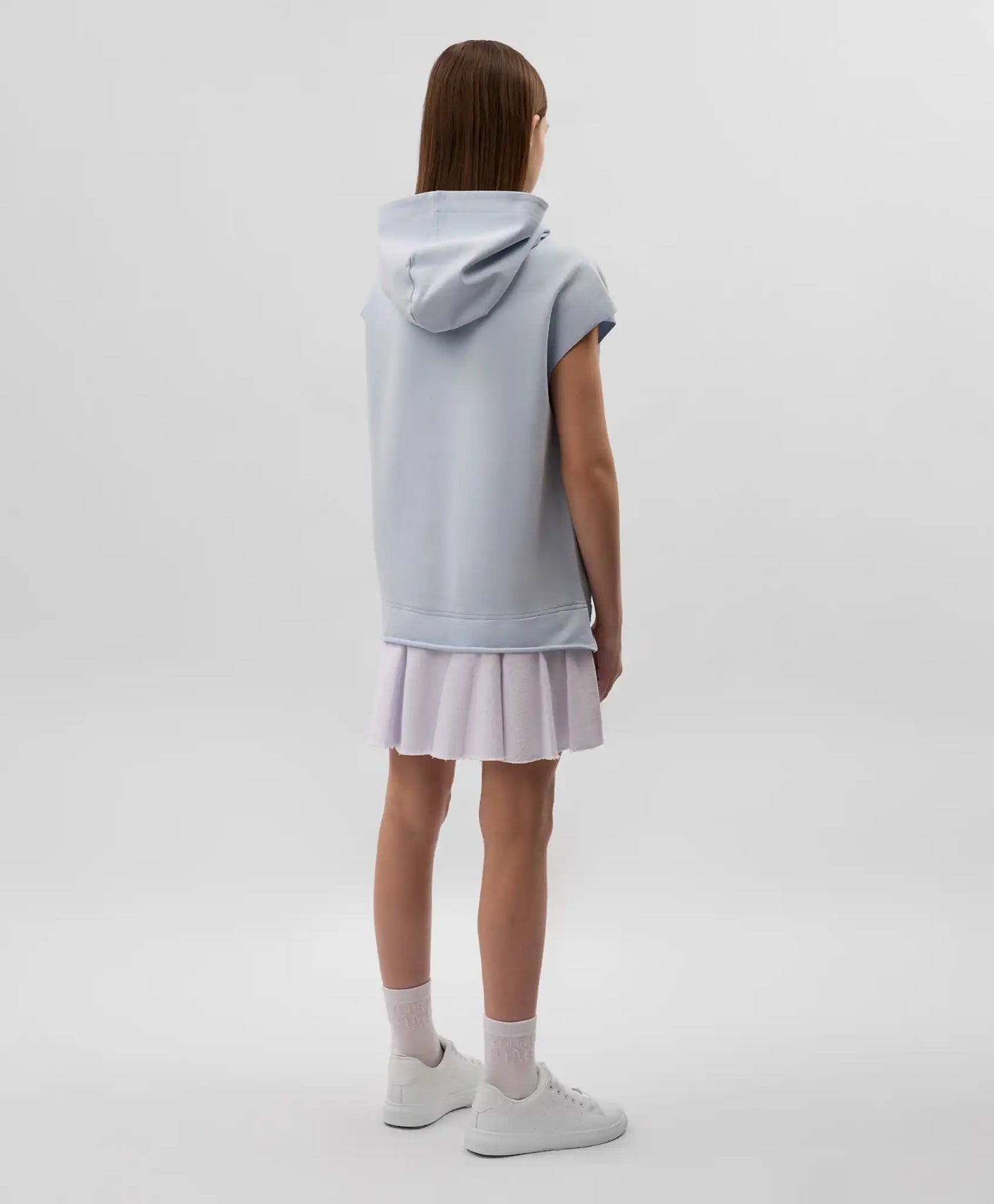 Детска трикотажна рокля с качулка, права свободна кройка, без ръкави, синя Gulliver