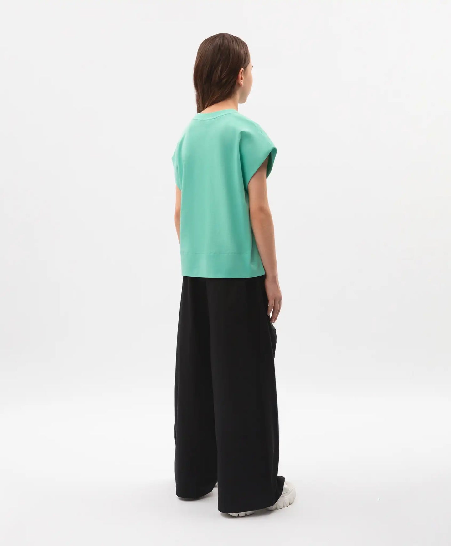 Панталони тип палацо за момиче от сатен с подвижни детайли черни Gulliver