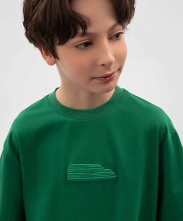 Тениска за момче с принт на гърба оверсайз зелена Gulliver