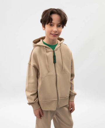 Разкопчаващ се суичър с качулка за момче от футер бежов Gulliver