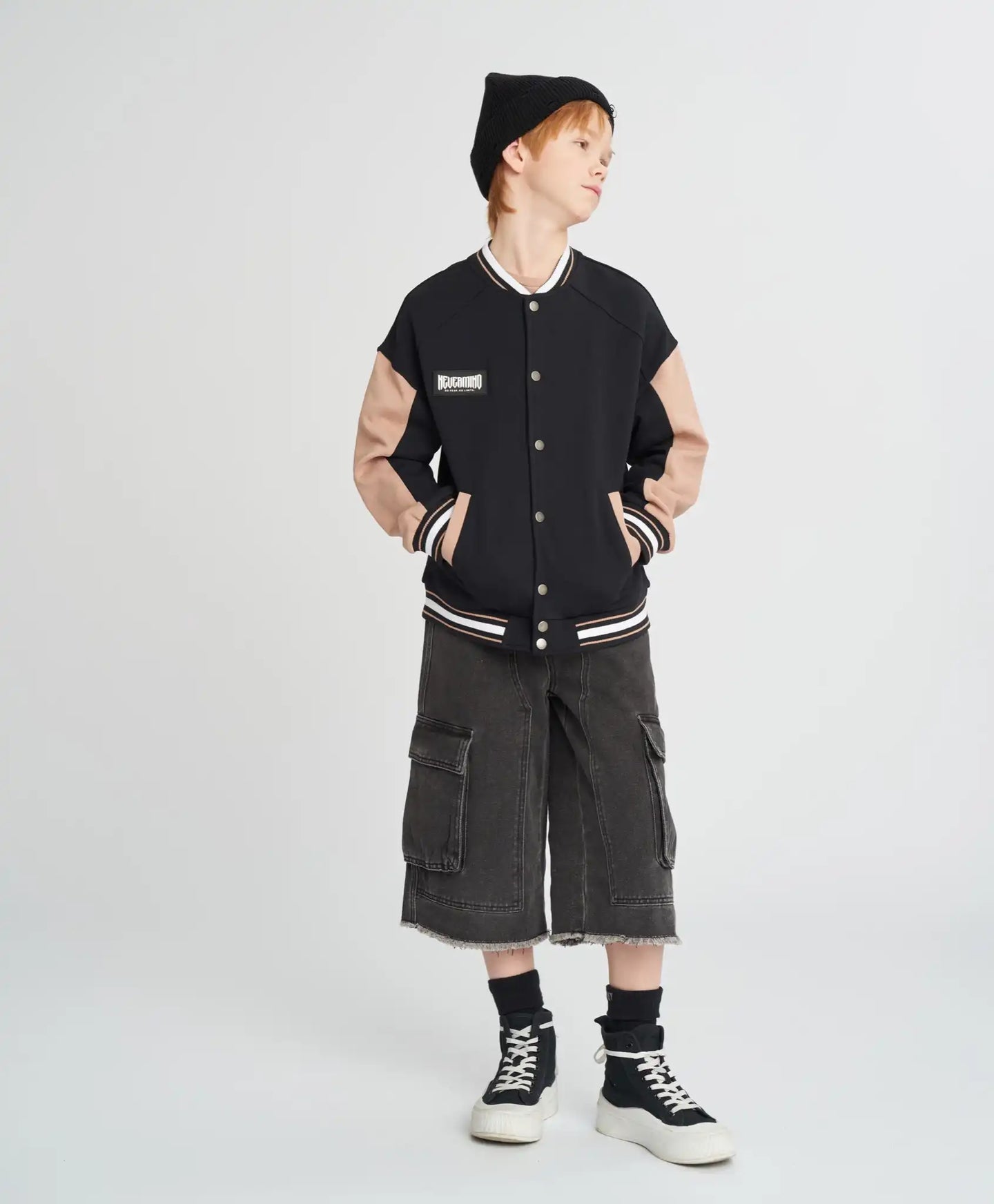 Бомбър детски оверсайз с принт черен Button Blue