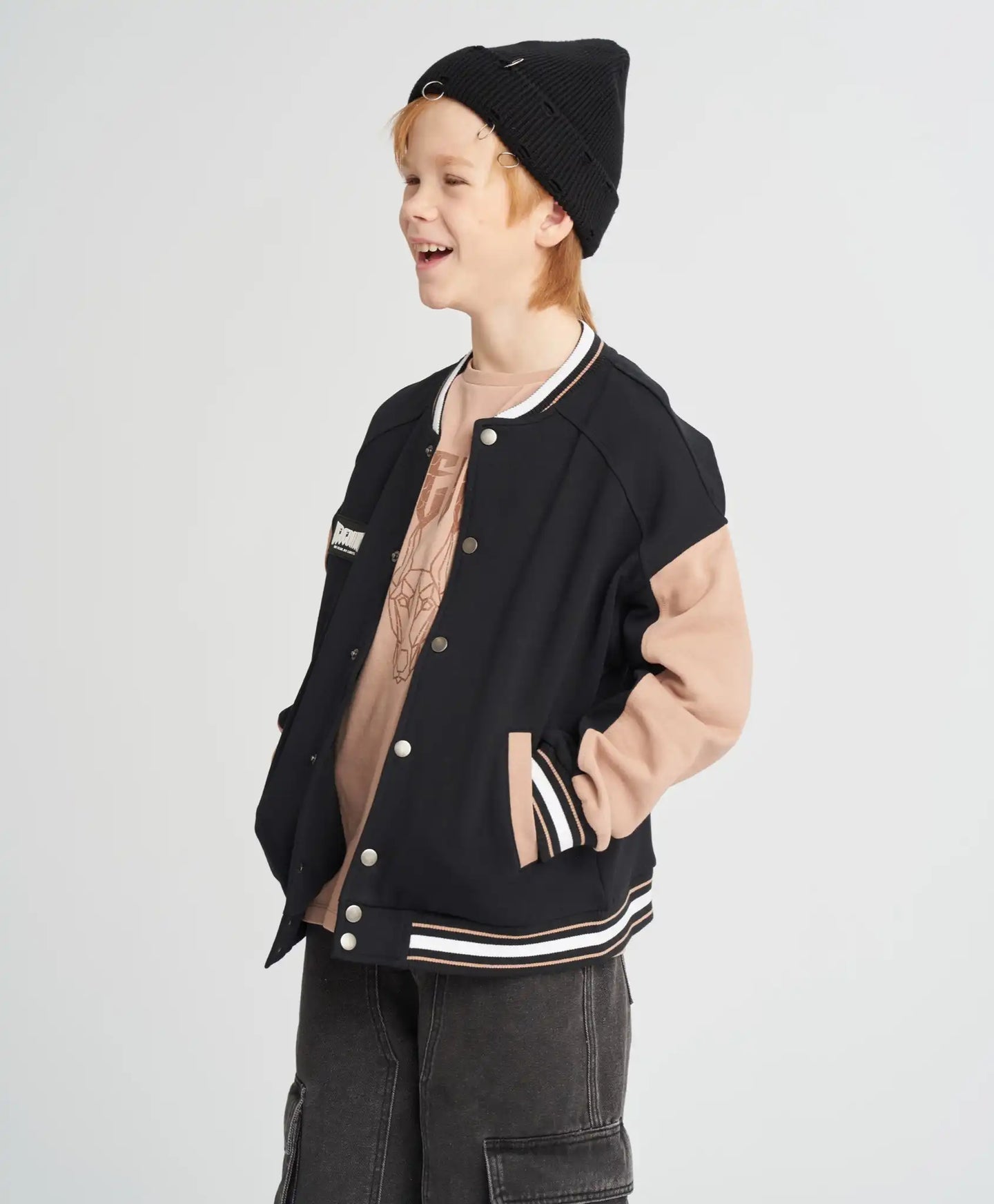 Бомбър детски оверсайз с принт черен Button Blue