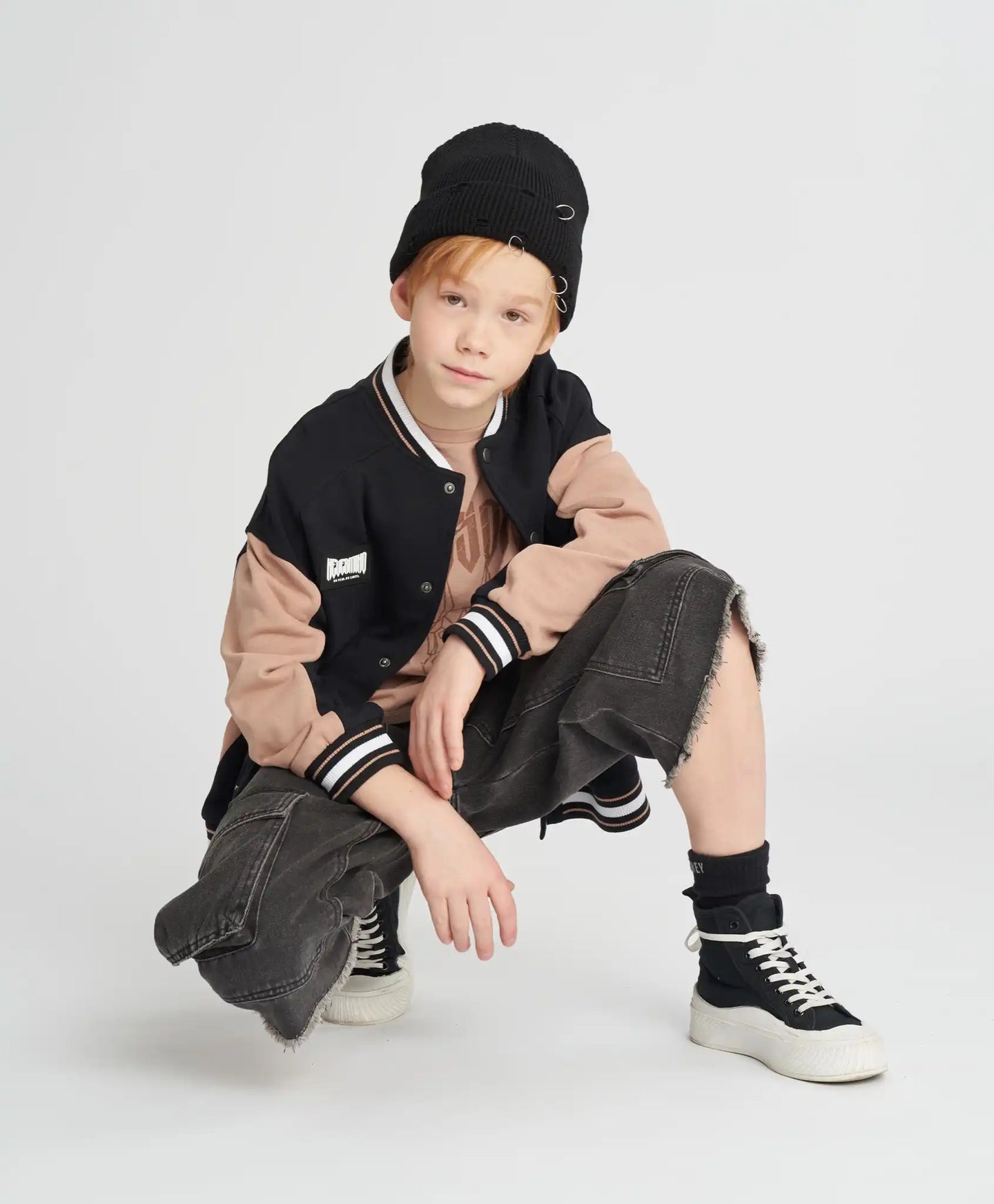 Бомбър детски оверсайз с принт черен Button Blue