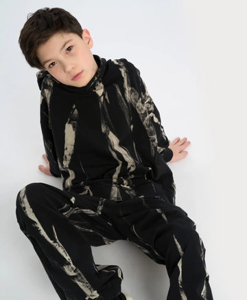 Детско худи черно оверсайз с качулка и тай-дай ефект Button Blue