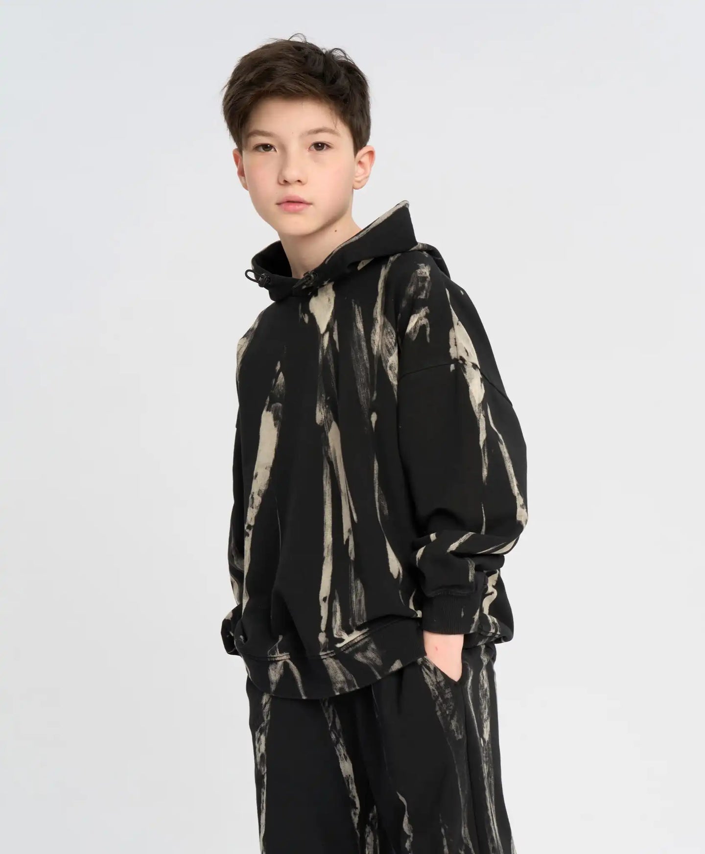 Детско худи черно оверсайз с качулка и тай-дай ефект Button Blue