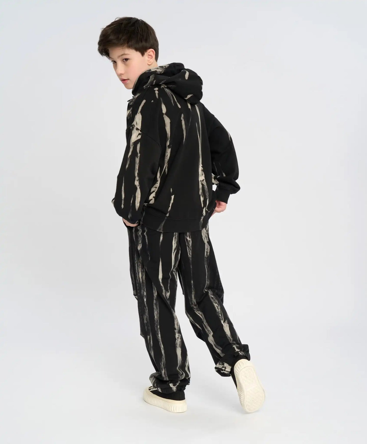 Детско худи черно оверсайз с качулка и тай-дай ефект Button Blue