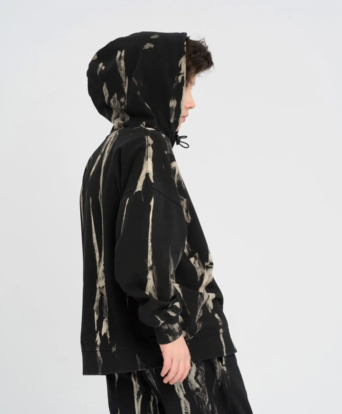 Детско худи черно оверсайз с качулка и тай-дай ефект Button Blue