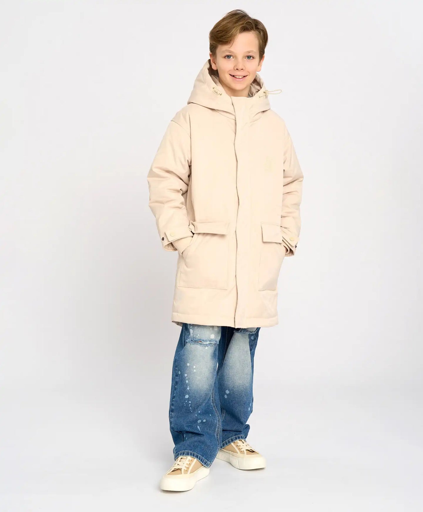 Детска парка междинен сезон с качулка млечнобяла Button Blue