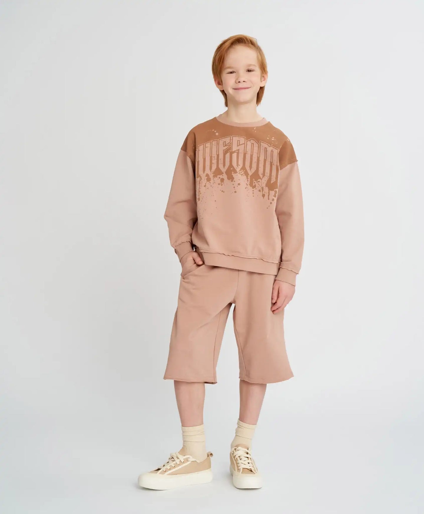 Удължени детски шорти с ластичен колан бежови Button Blue