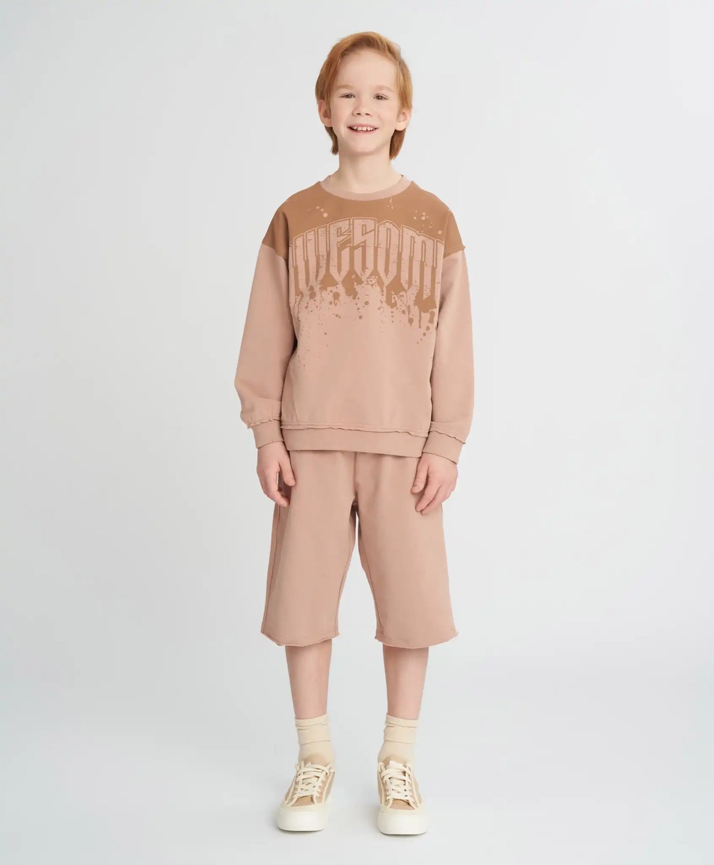 Удължени детски шорти с ластичен колан бежови Button Blue