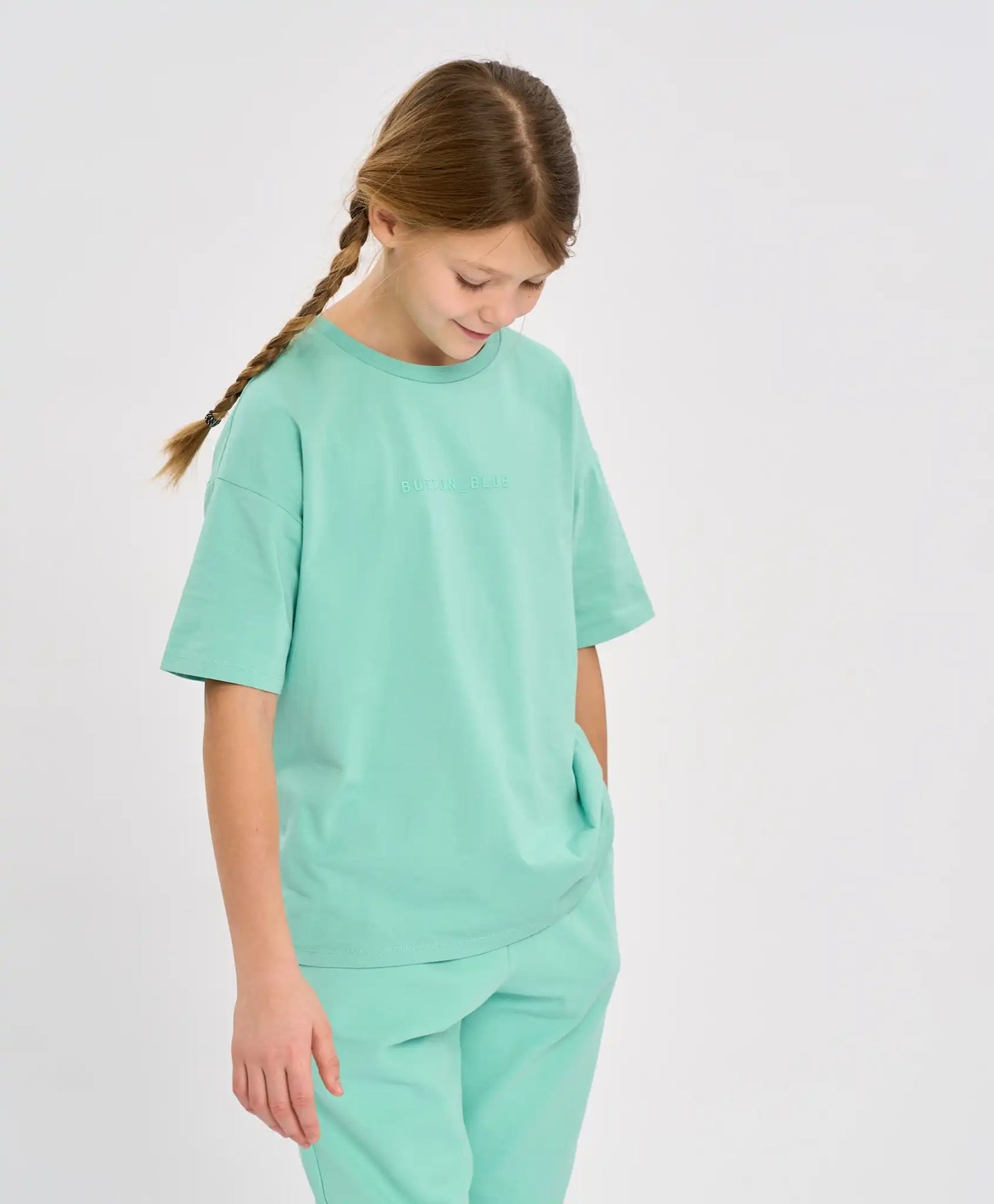 Базова детска тениска с къс ръкав зелена Button Blue