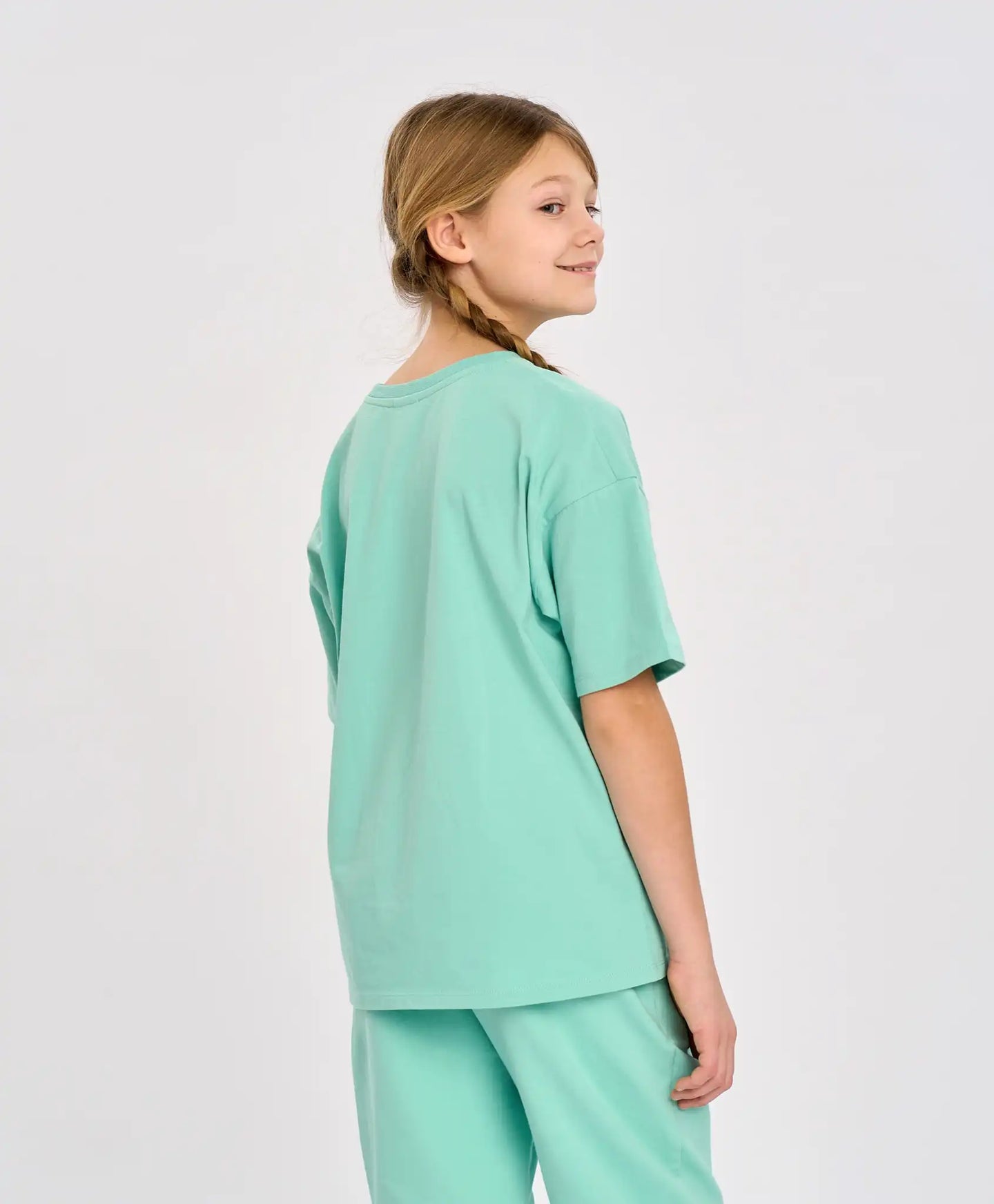 Базова детска тениска с къс ръкав зелена Button Blue