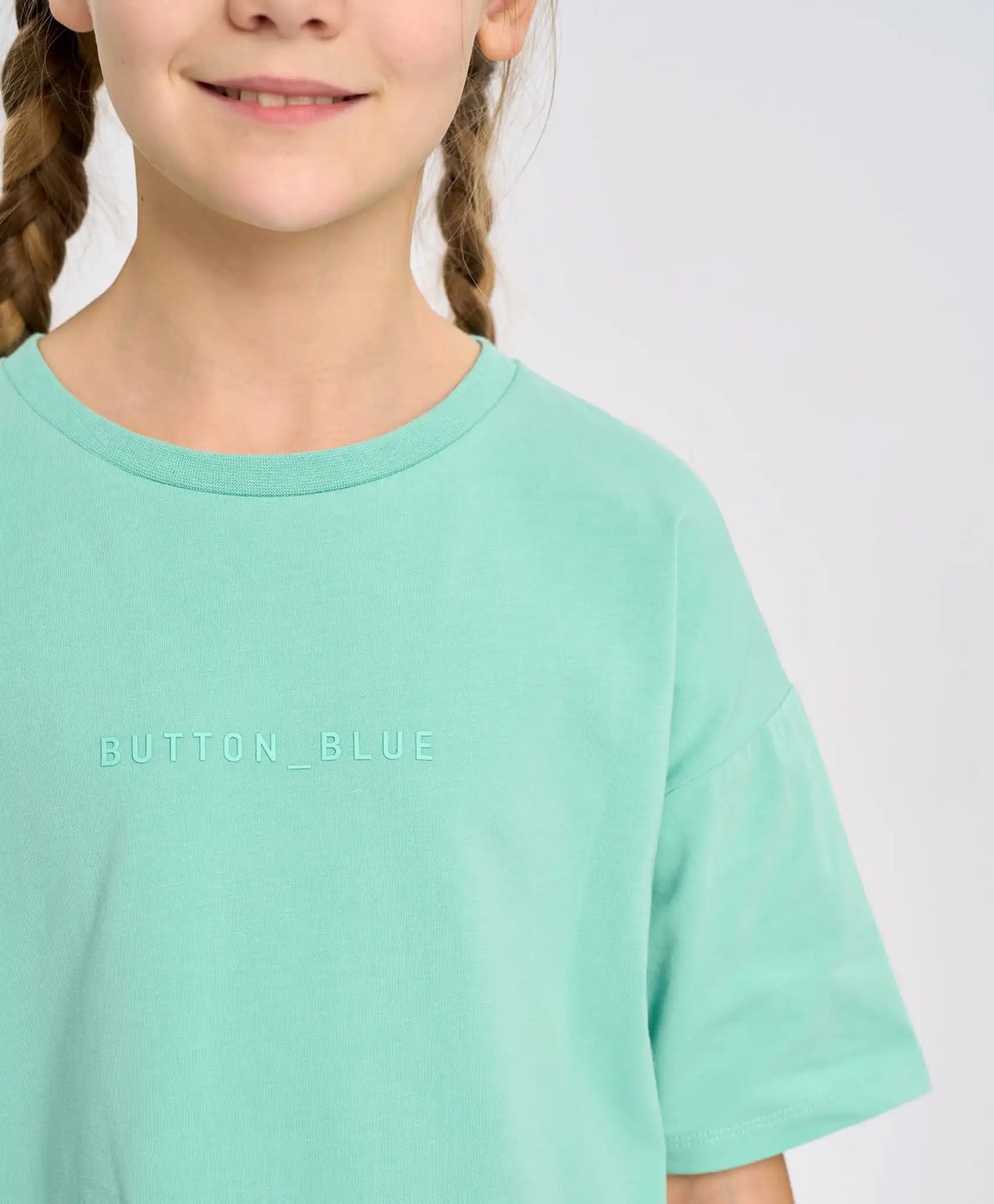 Базова детска тениска с къс ръкав зелена Button Blue