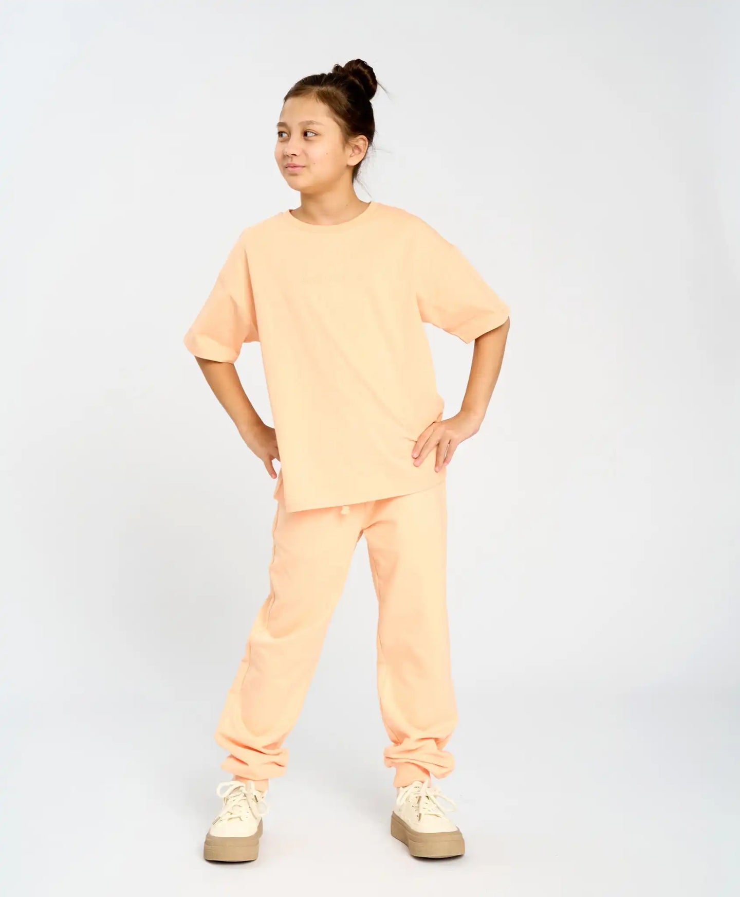 Базова детска тениска с къс ръкав оранжева Button Blue