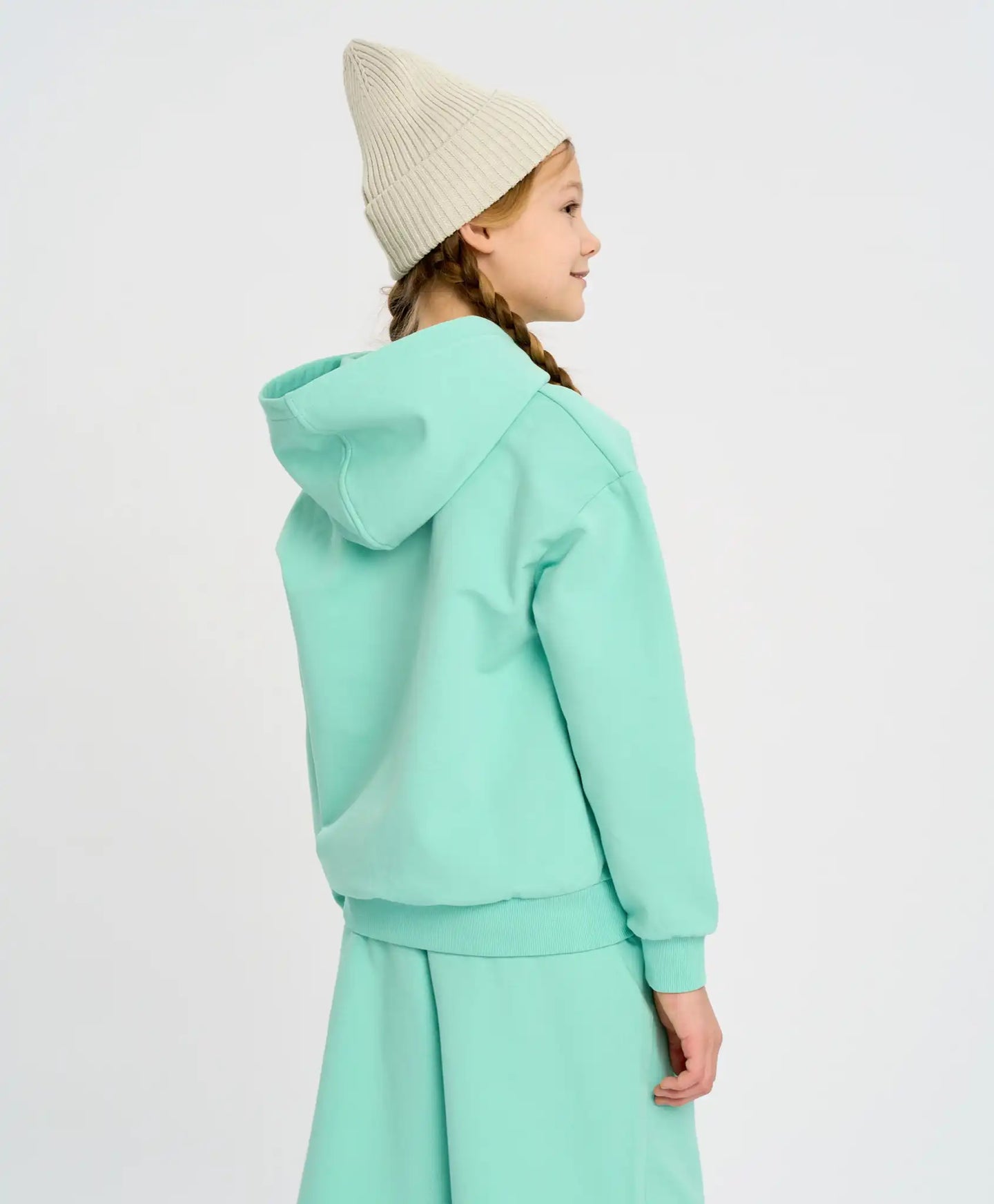 Базово детско худи с качулка зелено утеплено Button Blue