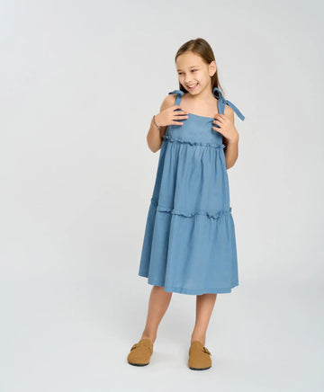 Сарафан с връзващи се презрамки за момиче син Button Blue