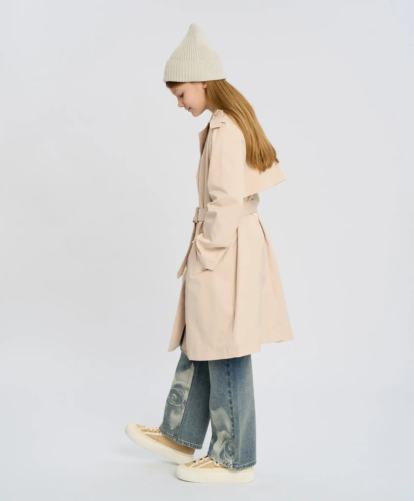 Тренч за момиче двуреден с копчета млечнобял Button Blue