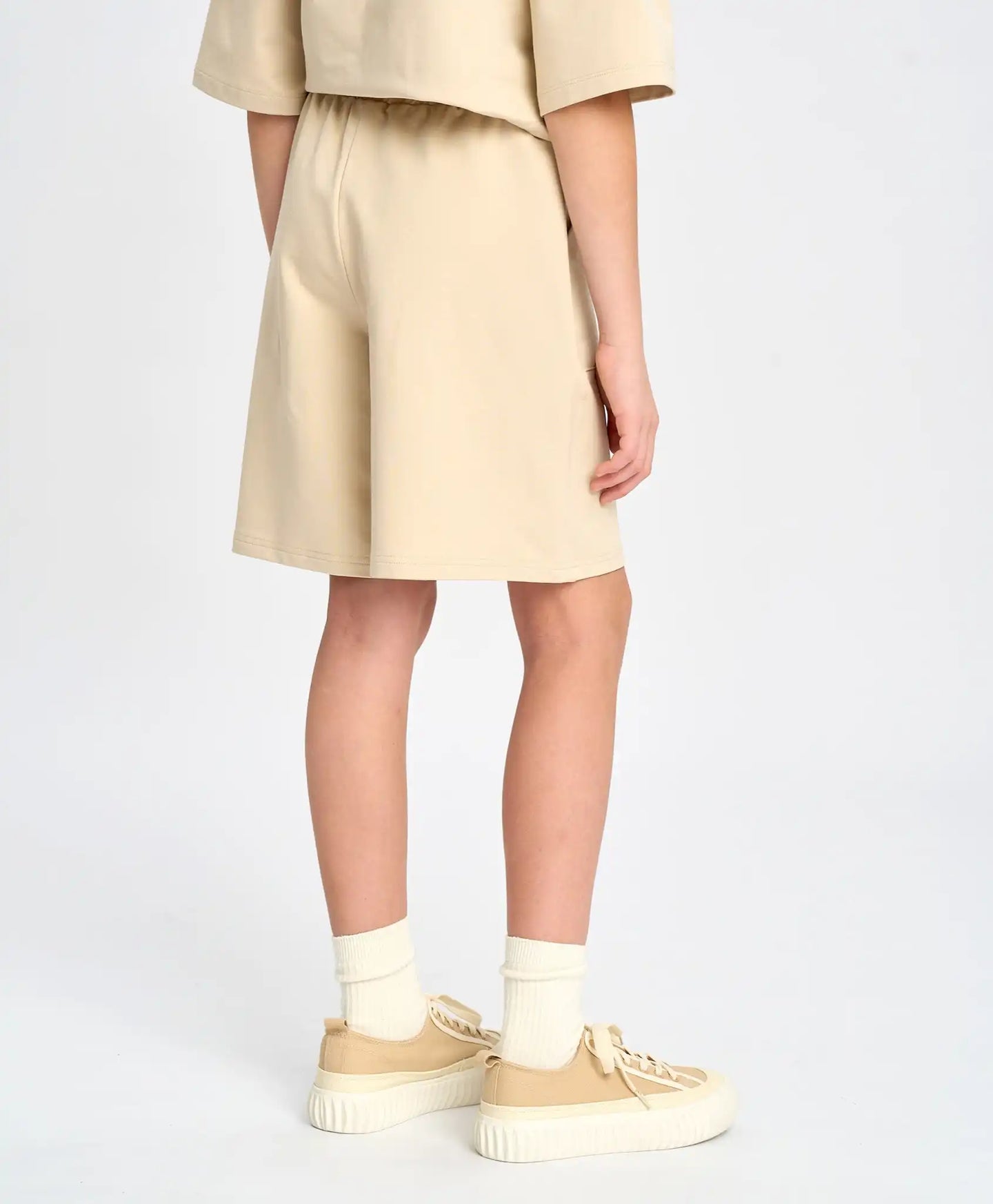 Бермуди за момиче млечнобели с ластичен колан и джобове Button Blue