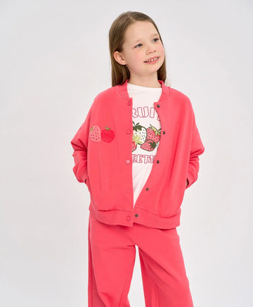 Бомбър оверсайз за момиче с копчета и принт коралов Button Blue