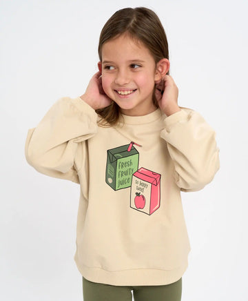 Суитшърт оверсайз детски млечнобял с принт Button Blue