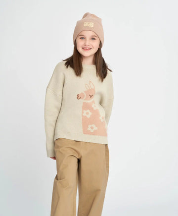 Джемпър за момиче сив оверсайз с лама Button Blue