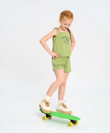 Шорти за момиче зелени леки с ластичен колан и принт Button Blue