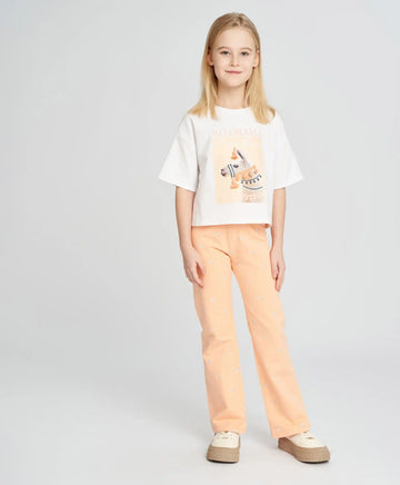 Клин за момиче оранжев с ластичен колан и принт Button Blue