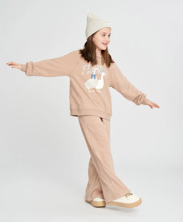 Панталони палацо за момиче бежови с ластичен колан Button Blue