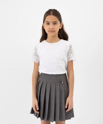 Бяла дантелена блуза с къс ръкав Gulliver