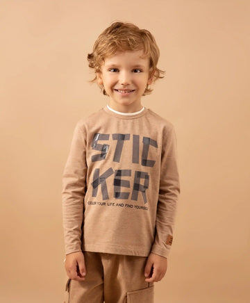 Блуза с дълъг ръкав от меланжирано трико кафяв Gulliver