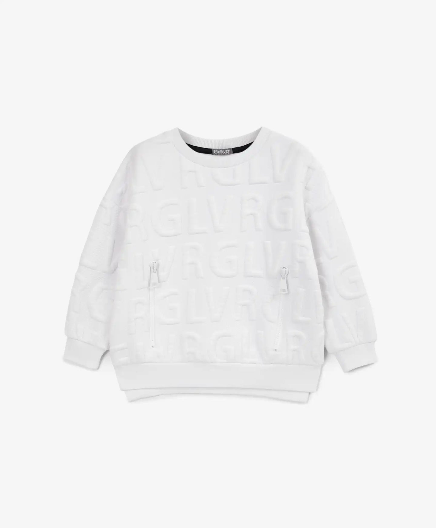 Худи с висока яка и цип от капитоне бяло за момиче Gulliver