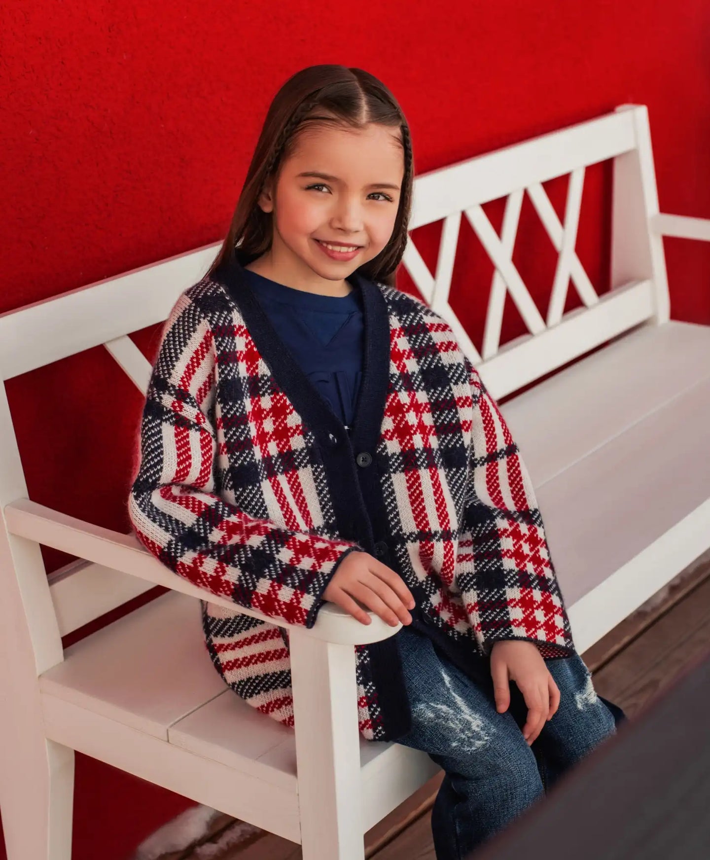 Плетен кардиган на каре мултиколор за момиче Gulliver