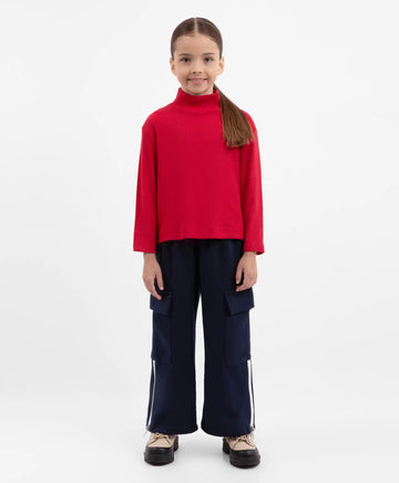 Разкроени панталони с карго джобове и ципове на крачолите тъмносини за момиче Gulliver