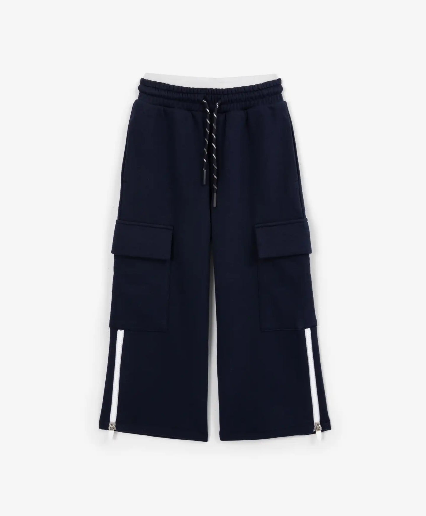 Разкроени панталони с карго джобове и ципове на крачолите тъмносини за момиче Gulliver