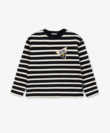 Трикотажен лонгслив с налакътници на райета син за момче Gulliver