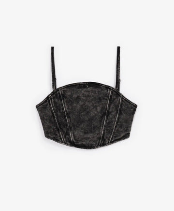 Къс трикотажен топ с ефект на пране сив за момиче Gulliver