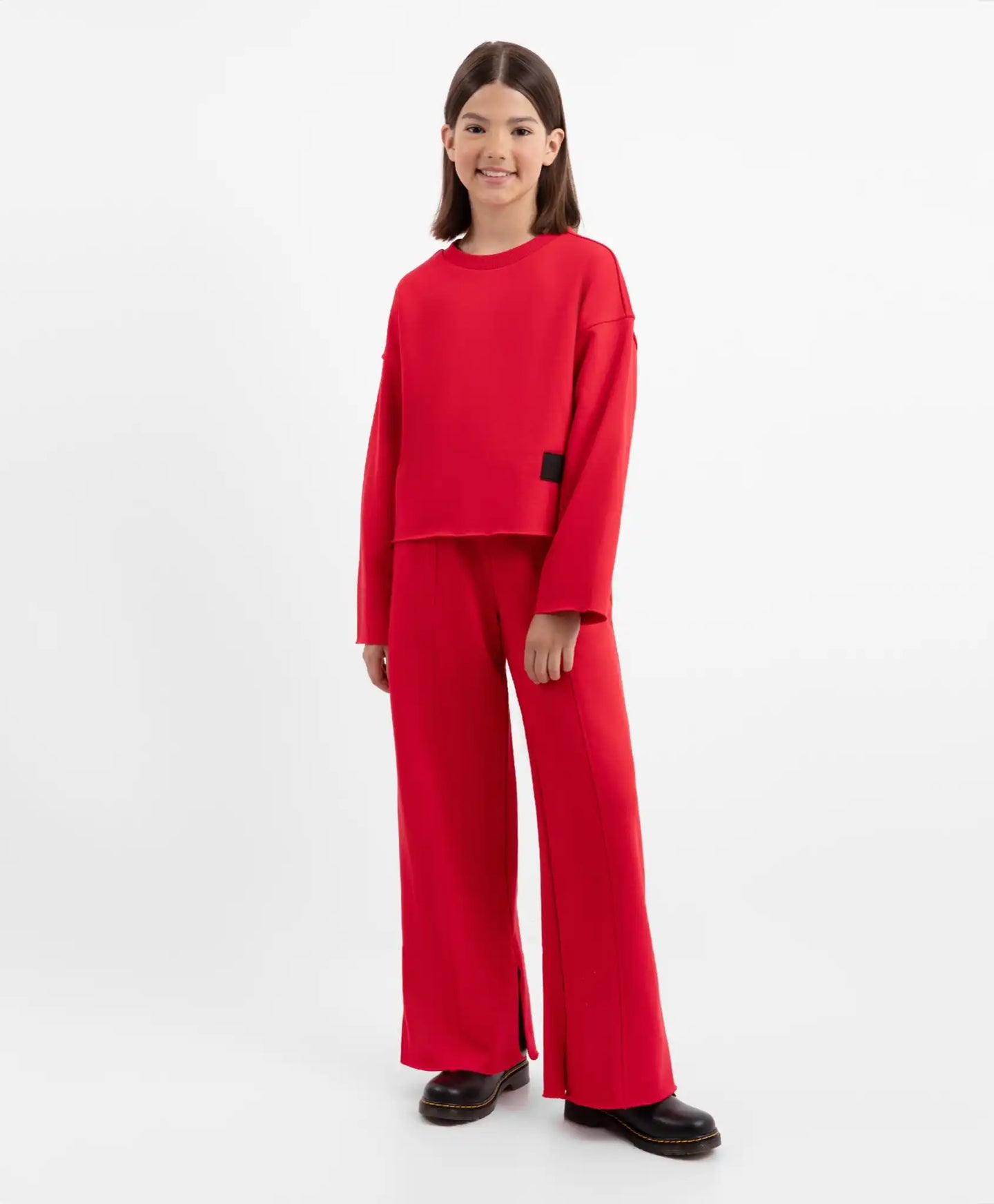 Широки панталони от футер с цепки червени за момиче Gulliver