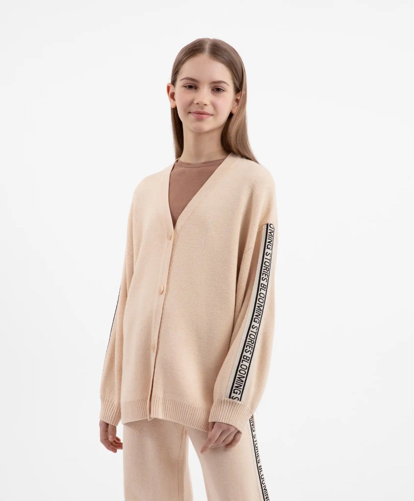 Плетен кардиган оверсайз топъл бежов за момиче Gulliver