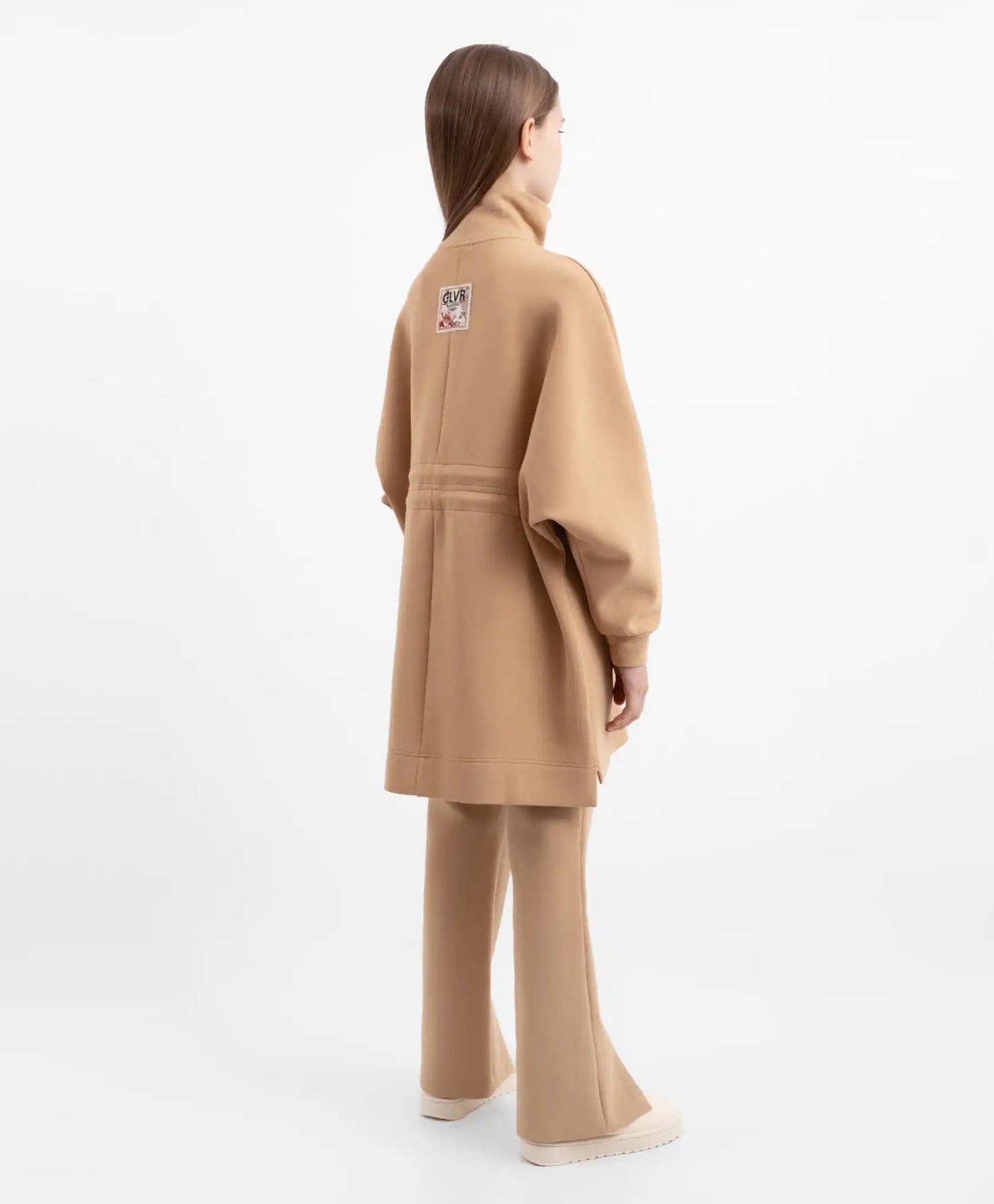 Трикотажна рокля с дълъг ръкав и яка с цип кафява за момиче Gulliver