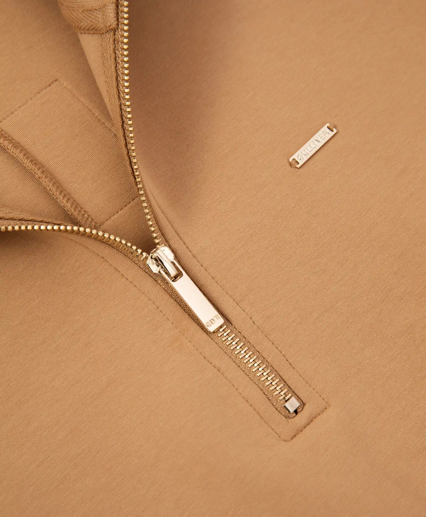 Трикотажна рокля с дълъг ръкав и яка с цип кафява за момиче Gulliver