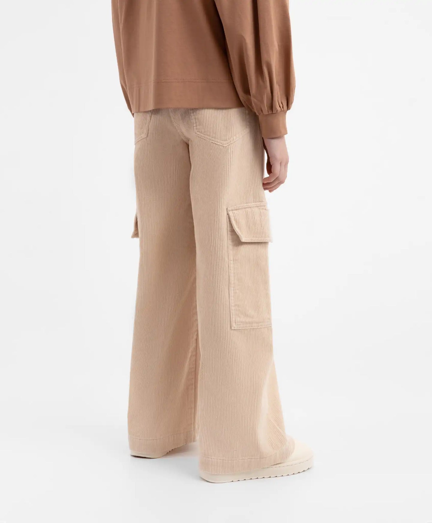 Кадифени панталони с карго джобове бежови за момиче Gulliver