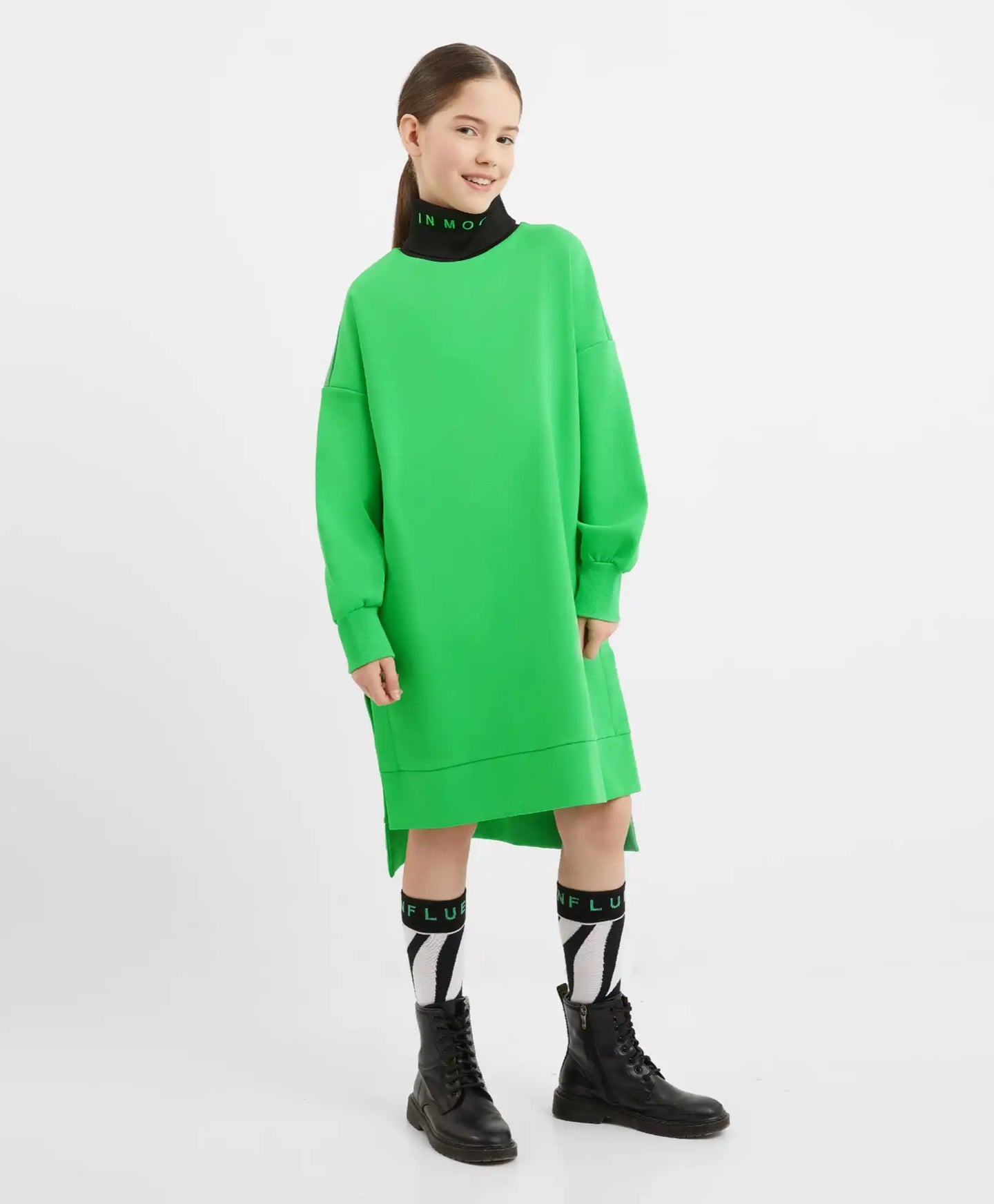 Плетена рокля с дълъг ръкав зелена за момиче Gulliver