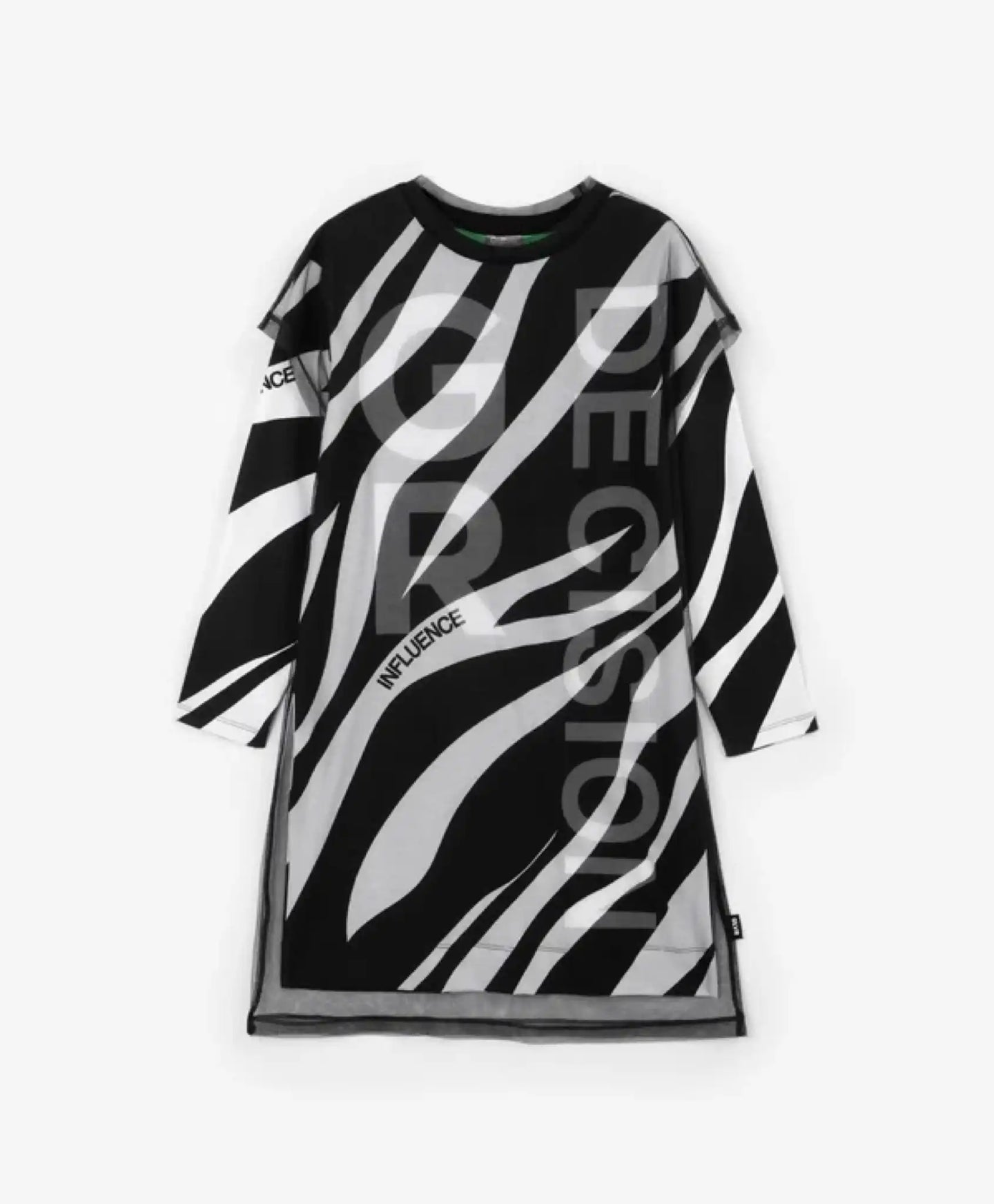 Рокля с дълъг ръкав от трико и мрежа, черно-бяла, за момиче Gulliver