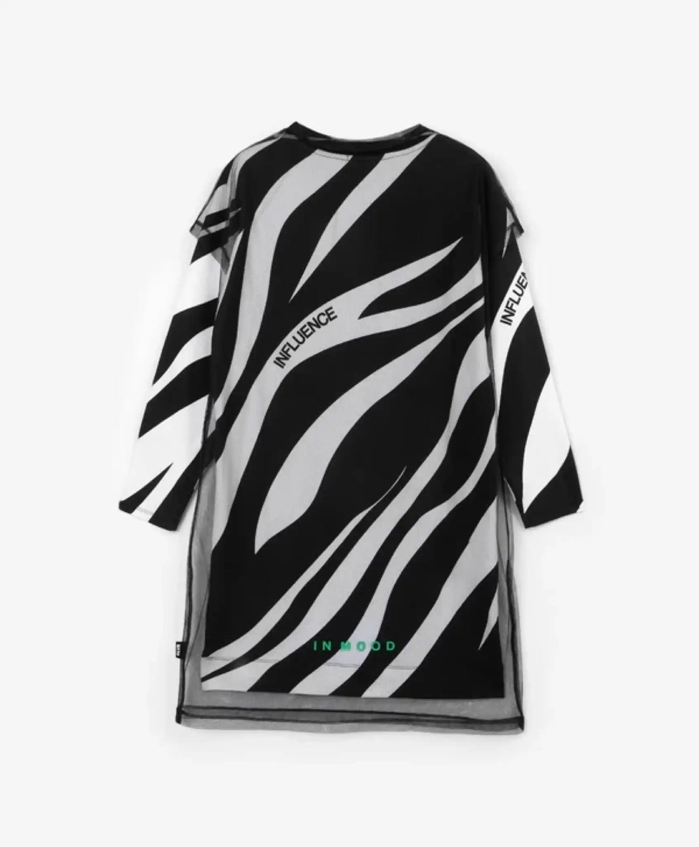 Рокля с дълъг ръкав от трико и мрежа, черно-бяла, за момиче Gulliver