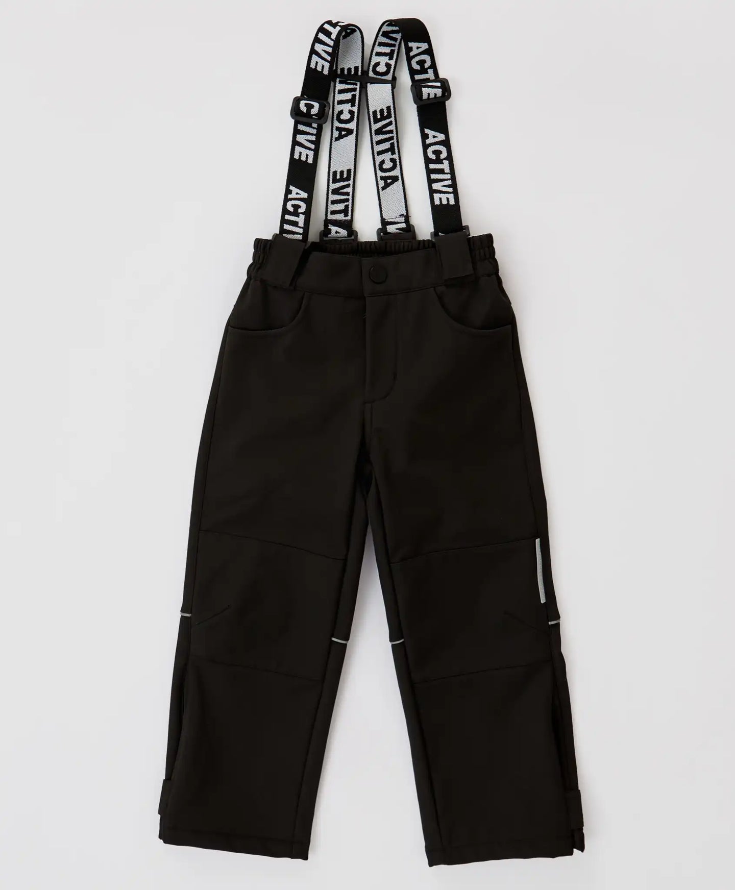 Панталони междинен сезон Softshell със свалящи се тиранти черни детски Button Blue