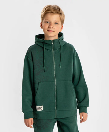 Худи подплатено с цип, качулка и принт зелено за момче Button Blue