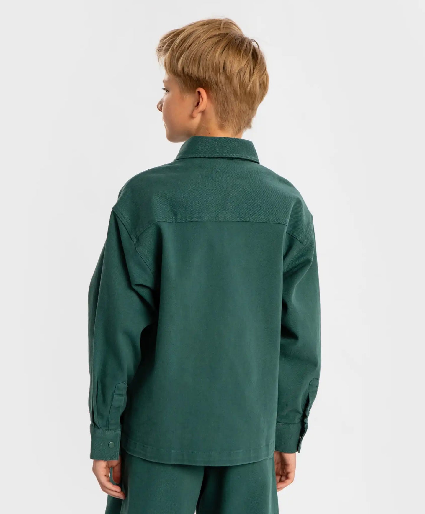 Риза с копчета топла с дълъг ръкав и джобове зелена детска Button Blue